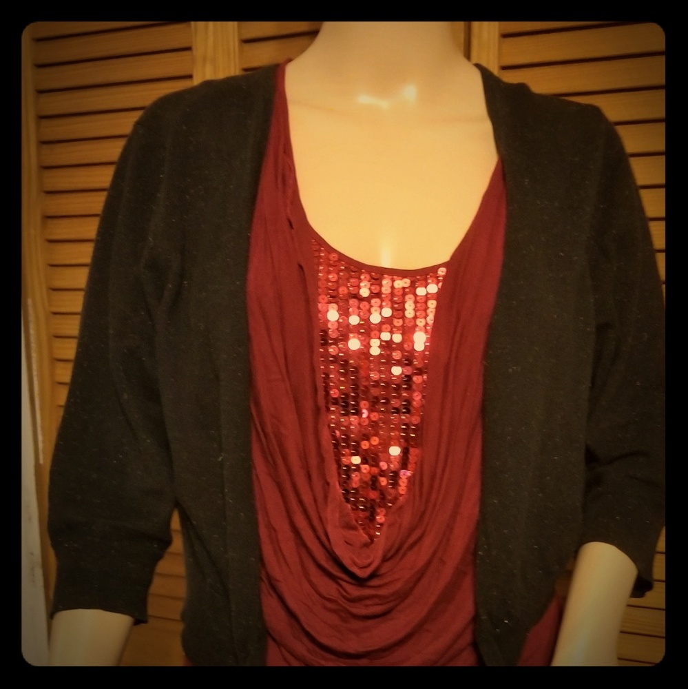 Burgundy sequin blouse